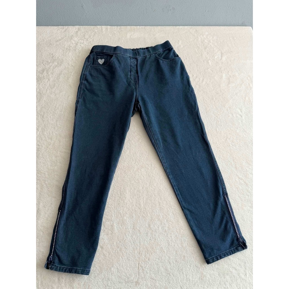 Quacker Factory DreamJeannes Dark Wash Rhinestone Heart Zip Ankle Pants M Short